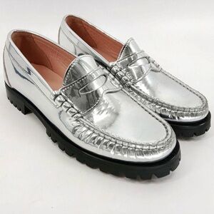 J.Crew Silver Metallic Penny Loafers with Lug Sole